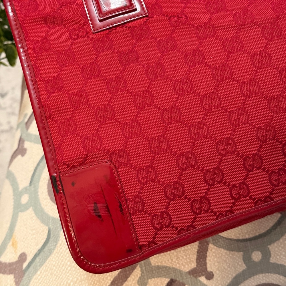 Gucci Red Monogram Canvas Tote Vintage - Picture 12 of 16